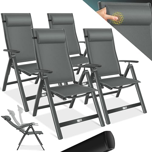 KESSER® Sedia da giardino com schienale alto, com braccioli, em allumínio, com cuscino, regolabile in 7 posizioni, resistente ao ar livre, pieghevole, 4 unidades, antracite