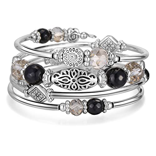 BULINLIN Pulseira envolvente de prata para mulher pulseira multicamada de contas de prata jóias boêmio aniversário presentes para mães
