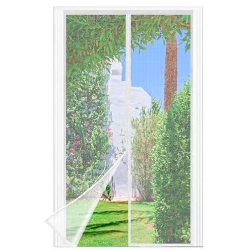 Mosquiteira de porta magnética, 130 x 240 cm, branco, mosquiteira para portas, fecho magnético de cima para baixo, automático, mantém o ar fresco