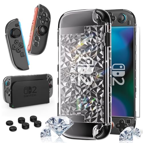 HEYSTOP Capa compatível com Nintendo Switch 2 Dockable PC capa transparente com filme temperado e tampa de polegar de Joystick compatível com Nintendo Switch 2 Controller Accessories