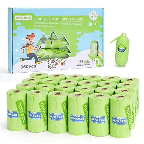 Nobleza Sacos de cão para cacho, 360 unidades sacos cacacão com 1 dispensador, sacos de excrementos cães extra grosso, forte e à prova, 24 rolos / 360 unidades