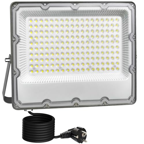 MEEKBOS Foco LED para exterior de 150 W (Equivalente a 1000 W), IP66 impermeável, 15000 LM, 6500 K luz branca fria, com tomada Schuko para jardim, pátios, estacionamento, hotel, naves, 220 - 240 V AC