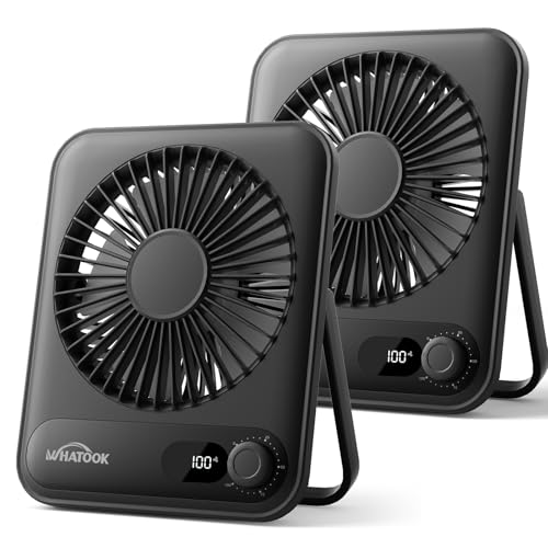WHATOOK Conjunto de 2 peças ventilador de mesa USB mini: 100 velocidades e bateria de 5000 mAh, carregamento rápido USB-C, 24H de duração, silencioso ventilador com ecrã LED para escritório viagens
