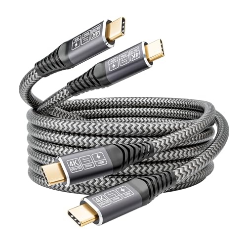 CAKOBLE Cabo USB C 5 m, [2 pacotes] 100 W USB C 3.2 Gen2 20 Gbps carregamento rápido, cabo USBC vídeo 4K @144Hz compatível Thunderbolt 4/3 pertain iPhone 16, MacBooks, Hub, Dock, M3,S,S,SD, eGPU