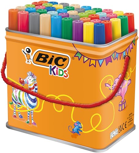 BIC Kids Marcadores laváveis para crianças, ideal para material escolar, viscose XL, ponta grossa, com etiqueta ecológica, multicolorida, 48 unidades, embalagem de 1
