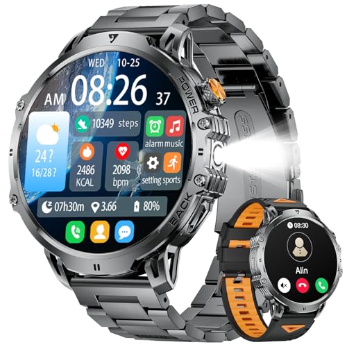 LIGE Relógio inteligente homem com chamadas Bluetooth, 1000 mAh bateria / LED lanterna, 1,85" grandes Smartwatch homem com monitor de sonho, IP68 impermeável, 100 modos desportivos para Android iOS