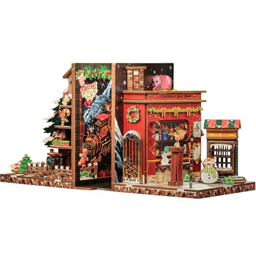 CUTEBEE Book Nook Kit Conjunto de 2 suportes de livros de Natal, suporte para livros em miniatura, estante, decoração de Diorama, maquete para adultos, 2 unidades (Christmas Cottage)