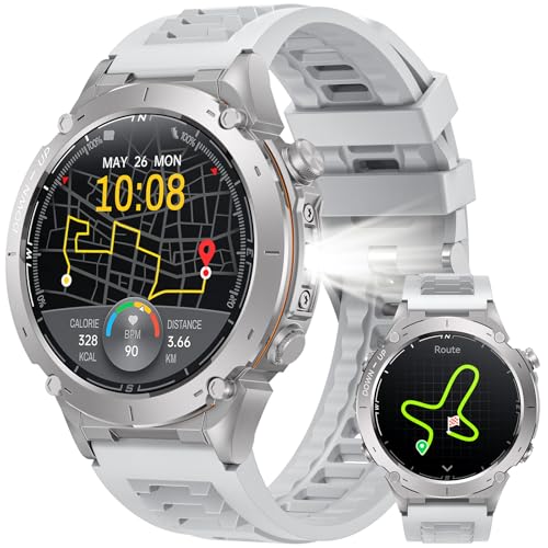 Smartwatch relógio inteligente homem com GPS: 1,43" AMOLED Smart Watch com lanterna bússola chamada Bluetooth monitorização oxigénio sono 100 modos desportivos 3ATM impermeável 730 mAh para Android