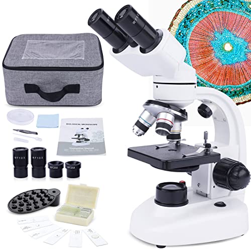 MAXLAPTER Microscópio binóculos para adultos e crianças - conjunto de microscópio composto 40 x 1000X com amostras e adaptador de telemóvel, adequado para uso escolar em casa