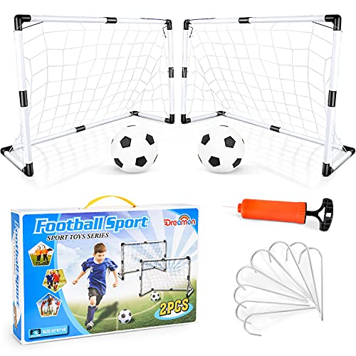 Dreamon Conjunto de 2 portas de futebol infantil porta-redes de futebol e bolas interativas brinquedos crianças 4 5 6 7 8 anos