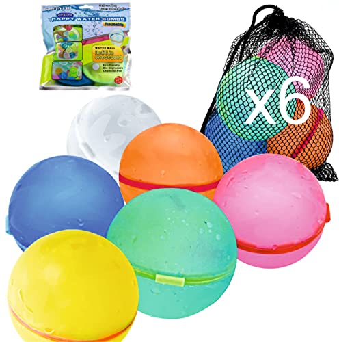 KANOHIS Balões de água reutilizáveis enchimento rápido, conjunto de 6 bolas de fecho magnético recarregáveis para crianças, festas de aniversário praias piscina (pack 6 unidades saco)