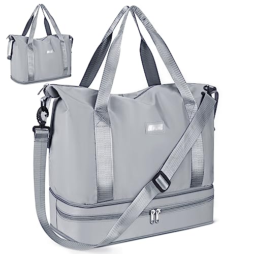 Saco de viagem, CS COSDDI dobrável malas de ginásio de viagem, impermeável saco de viagem mulher fim de semana, grande bolsa de lona com bolso húmido e para o ombro
