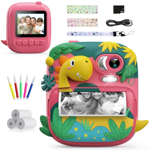 Câmara fotos infantis instantâneas, CAMCLID 2,4 polegadas câmara instantânea para crianças com cartão de 32 GB e 3 rolos de papel, 12 MP/1080P câmara de brinquedo, presente para crianças de 3 a 12