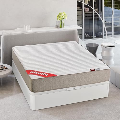 PIKOLIN Conjunto de colchão viscoelástico Leah 24 cm + sommier rebatível de arrumação, cor branca 135 x 190 (montagem retirada usada)