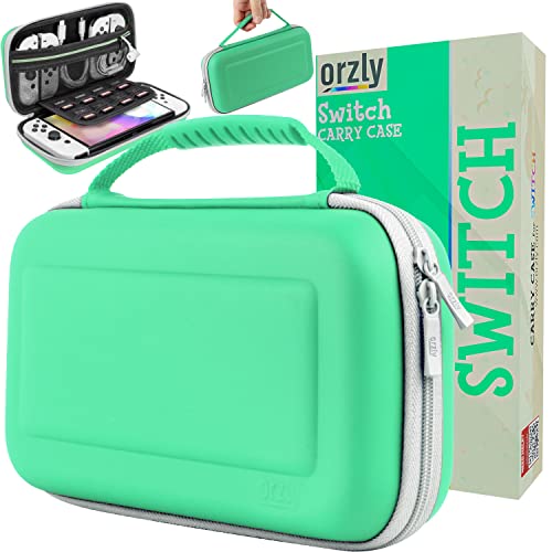 Orzly Capa de transporte para consola Nintendo Switch OLED com acessórios e compartimentos de armazenamento de jogos, capa fácil de limpar em caixa de presente