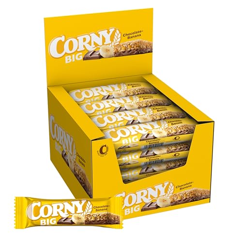 Corny Big, barra sem açúcar adicionados sabor banana chocolate, maior, sabor intenso, textura crocante, pack 24 x 50 g