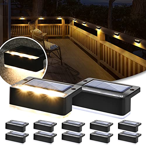 Solpex Luzes solares para exterior, 12 peças, luz de escada branca quente, luzes solares impermeáveis, iluminação LED para escadas exteriores, degraus, cerca, pátio, decoração (preto)
