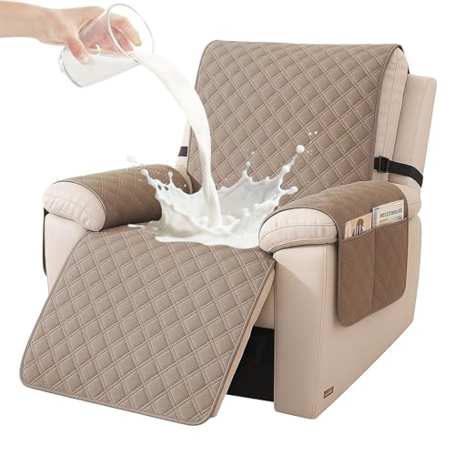 YSTELLAA Capa de poltrona 1 lugar impermeável, capa de poltrona antiderrapante, capas para poltronas com saco de armazenamento, anti-riscos animais de estimação amigáveis(1 assento-X, café claro)