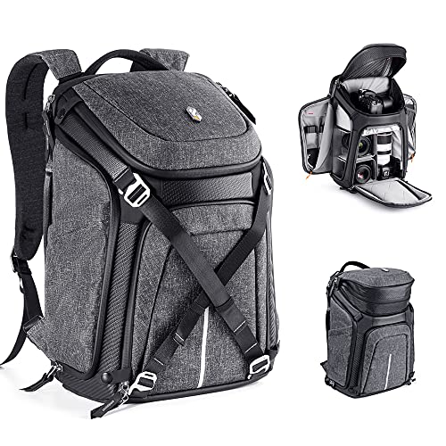 K&F Concept Mochila multifuncional para câmara profissional mochila de fotografia, 25 L bolsa para câmara com cobertura para chuva anti-roubo, compartimento para portátil de 16 polegadas, cinzento
