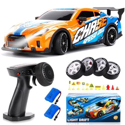 JONRRYIN Carro telescópico Drift, 1:14 Drift RC Car, 25 km/h 4 WD carro de corrida projetado com kit barricada, luzes LED, rádio controlo carro de brinquedo para adultos e crianças com mais de 8 anos