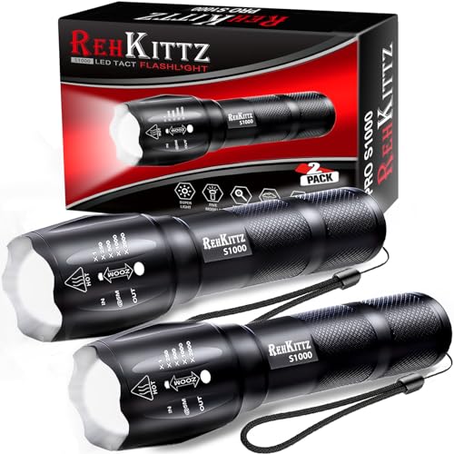 REHKITTZ Lanternas LED de alta potência super brilhante, (2 peças) com zoom, alto lúmenes mini lanterna portátil, com 5 modos, alumínio para campismo crianças exterior