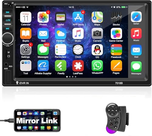 Podofo Rádio carro Bluetooth 2 DIN autorrádio 7 polegadas ecrã tátil estéreo de automóvel Bluetooth leitor de carro com MirrorLink/rádio FM/USB/AUX/TF/SWC
