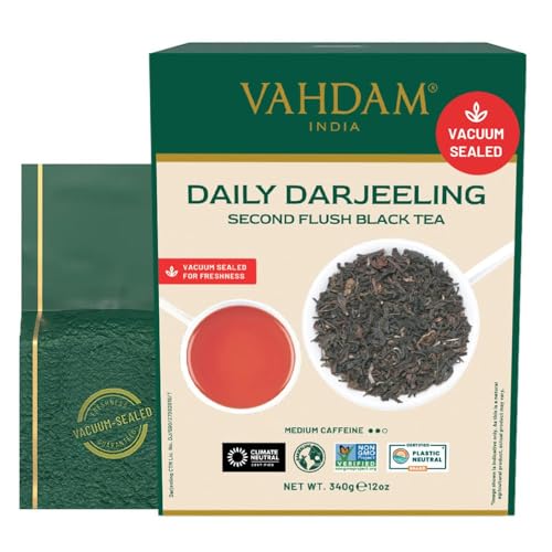 VAHDAM, Folhas de chá preto Darjeeling do Himalaia - 340 g (170 chávenas) chá Darjeeling puro | rico e aromático | folhas soltas de grau da Índia | chá preto granel
