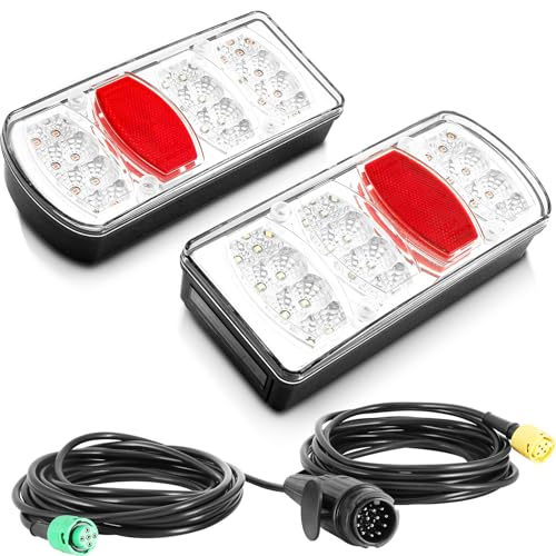 ETUKER LED pilotos traseiros reboque 13 pinos 12 V 24 V 7 funções kit luzes reboque com cabo 5,5 m pré-cablado, pilotos led reboque homologados impermeável