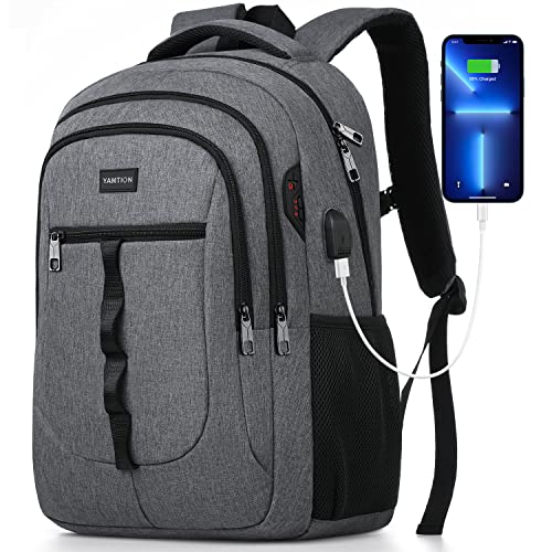 Mochila escolar, mochila para homem e mulher juvenil mochila portátil para adolescente menina estudante universidade instituto escritório trabalho 17,3 polegadas cinzento escuro