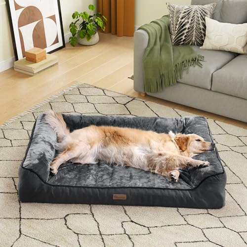 YITAHOME Cama cão grande, colchão cão impermeável lavável com espuma viscoelástica, sofá ortopédica removível, preto, 135 x 107 x 22 cm