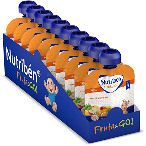 Nutribén Fruta And Go | 100 % saco de purê de frutas, natural, frutas variadas, conjunto de 10 unidades x 90 g