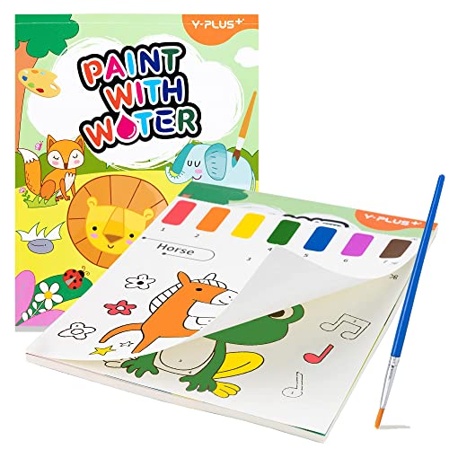 YPLUS Pintura com livros de água para crianças, papel de aguarela para idades de 1 a 4 anos, presente de arte artesanal com pincel e ilustrações de animais incluídas