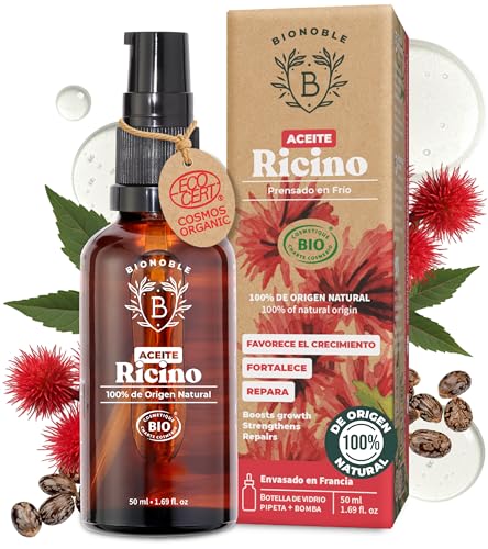 BIONOBLE, Óleo de rícino bio 100% orgânico, inclui rímel, óleo de rícino para pestanas, sobrancelhas, barba, óleo de castor para o cabelo, óleo de rícino puro para o cabelo, castor oil