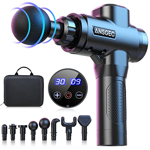 Pistola de massagem muscular, pistola de massagem muscular com 30 níveis ajustáveis, potente, ultra silencioso e ecrã táctil LCD, 8 cabeças pistola de massagem para relaxamento recuperação fadiga