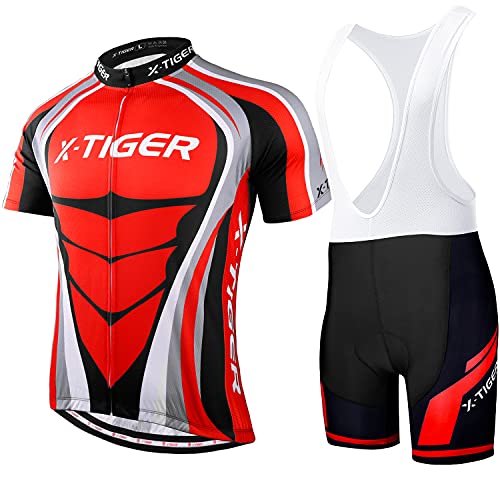 X-TIGER Fato de ciclismo, para homens, com gel acolchoado 5D, MTB, para andar de bicicleta, fato, alças, calções