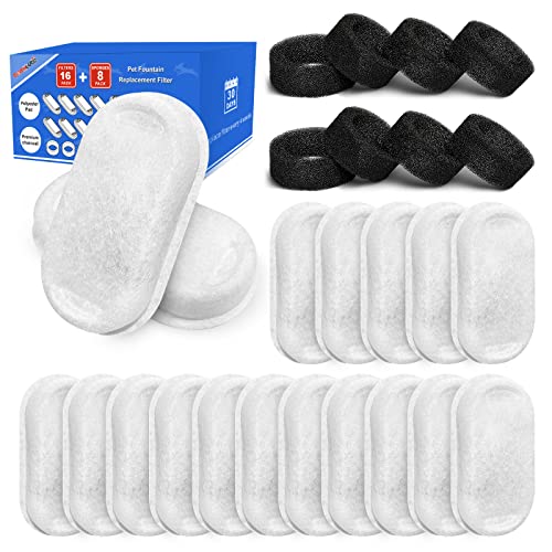 Filtro para TOMXCUTE fonte de gato aço inoxidável, filtro de carvão de 16 peças e 8 peças esponja pré-filtro