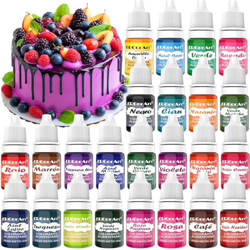 Colorante alimentar - 24 cores coloridas coloridas alimentos recargas de alta concentração, para Fondant branco, farinha, ovos, bolo, creme e donuts, para Halloween, Natal, Páscoa - 6 ml