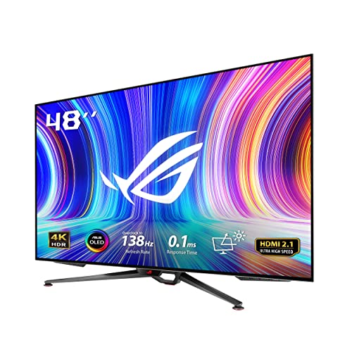 ASUS ROG Swift OLED PG48UQ Monitor gaming de 48 polegadas, 4K, OLED, 138 Hz, 0,1 ms (GTG), G-Sync, micro textura antirreflexo, dissipador de calor, DCI-P3 a 98 %, 10 bits, HDMI 2.1, DisplayPort 1.4