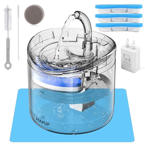 HAPUP Fonte para gatos bebedor gatos automático silencioso 1,8 L com 2 modos 3 filtros fonte gatos 1 bomba de água USB 1 adaptador UE 1 almofada de silicone 1 kit de limpeza