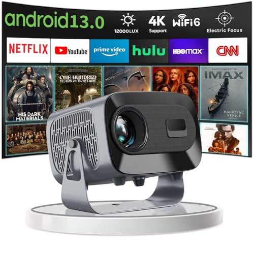 WTONISY Mini projetor rotativo de 360°, compatível com Android 13.0 de 1080P, projetor de parede com altifalante, Netflix, foco automático Keystone 2 16 GB para cinema em casa, Bluetooth, TV Box