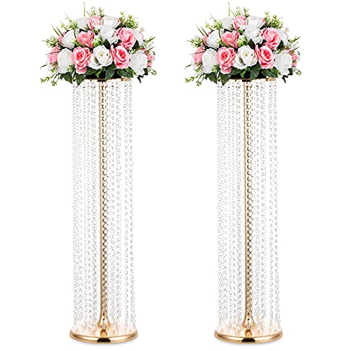 Nuptio Suporte flores ouro alto: 2 peças 90 cm centros mesa vidro para casamentos vaso de metal vasos para decorações mesas festa casamento em massa decoração candelabro mesa suportes peça central