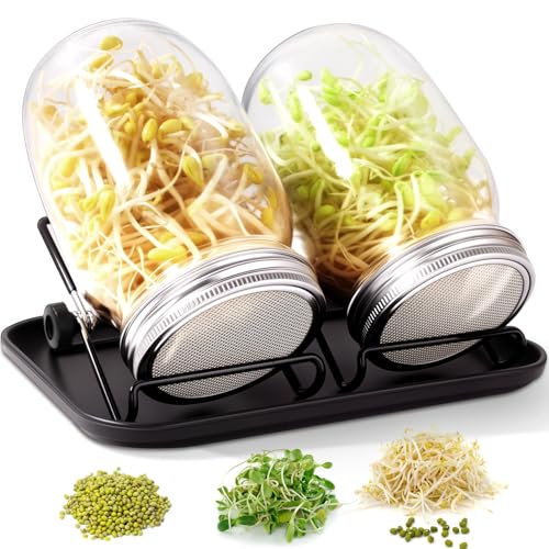 FoiiLiio Kit de gerador de sementes, 2 frascos de geração de 1000 ml, inclui 2 tampas de filtro de aço inoxidável, 2 suportes, 1 bandeja preta, conjunto de gerador