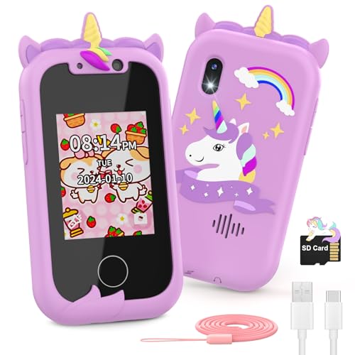 Ashfly Smartphone crianças, telemóvel para crianças Natal aniversário presente brinquedos menina 3 4 5 6 7 8 9 10 anos, telemóvel brinquedo com dupla câmara leitor de música jogos de puzzle