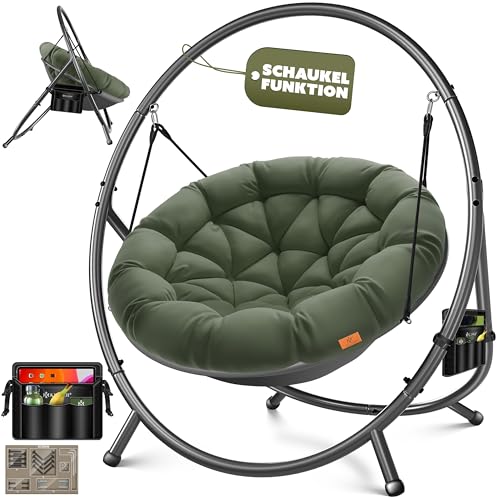 KESSER Cadeira suspensa com estrutura Bali, balanço suspenso de até 150 kg, para interior e exterior, almofada e bolso lateral, cesta pendente, estrutura de aço e almofada de espuma, ideal para