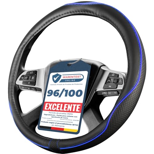 Upgrade4cars Capa volante camião 44-46 cm universal preto azul poliéster pele | cobertura de caranguejo acessórios para carro interior decoração cobertura | ideias presentes