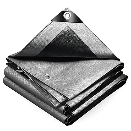VOUNOT® Lona impermeável exterior, 4 x 6 m, toldo reforçado PE 240 g/m², proteção contra UV, com ilhoses de aço inoxidável para senha, móveis, jardim, piscina, veículos, cinzento e preto