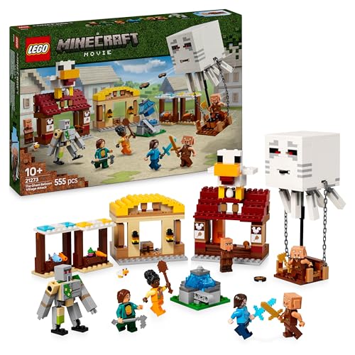 LEGO Minecraft o ataque à vila do balão de Ghast - casa de Steve de brinquedo com 4 minifiguras, figura de Golem de ferro e função dinamita - presente Gamer para meninos e meninas de 10 anos 21273