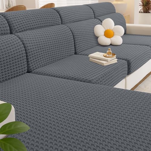 YSTELLAA Capa de assento para sofá, capa de almofada ajustável para sofá, capa separada, capas de almofada elástica, capas de assento universal sofá (Chaise Longue, cinzento claro)