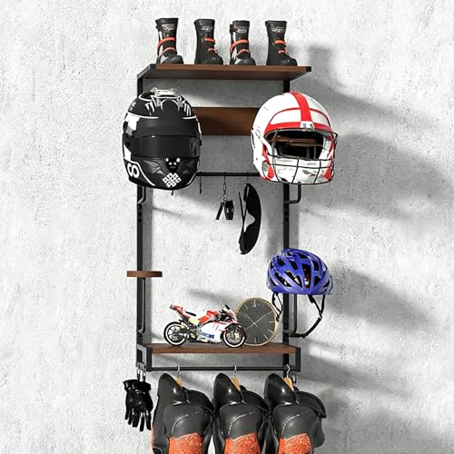 CASDUCT Cabide capacete mota parede cabide para capacete suporte para colagar o capacete e o casaco gancho com placa de madeira de 2 camadas para guardar acessórios de motocicleta