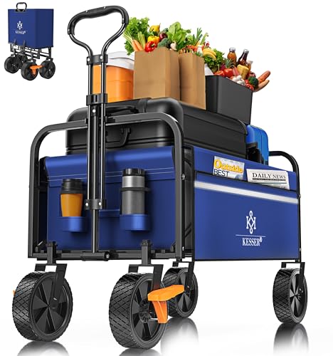 KESSER® Carrinho dobrável de mão, de equipamento, inclui 2 bolsos de malha, pneus de borracha maciça, capacidade de carga de até 80 kg